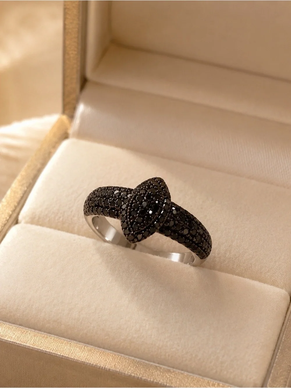 JTV .77 CTW Black Spinel Rhodium Over Sterling Silver Bow Ring Size 7